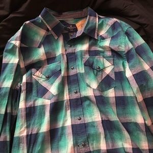 AEO Blue, Teal & White Plaid Shirt XXL NWT